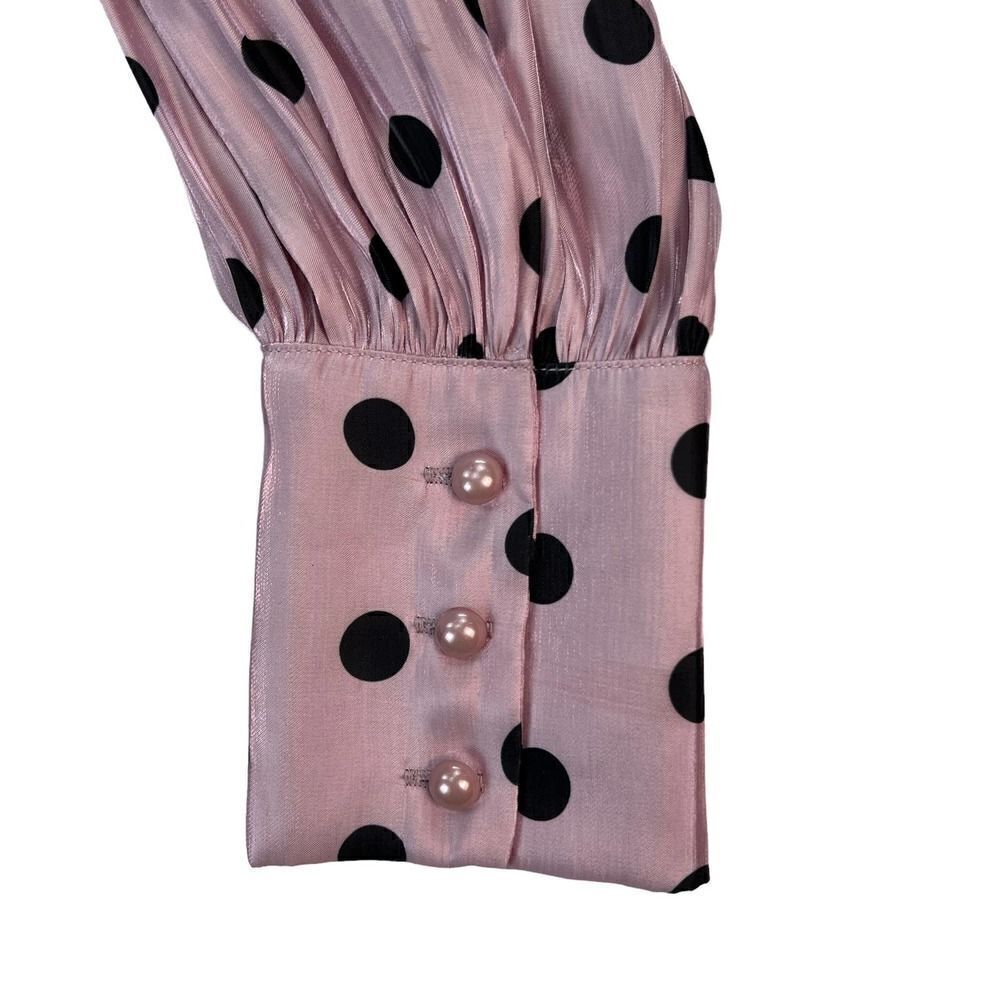 Pre-Loved Deco Lux Open Back Blouse Long Sleeve Crop Top Purple Black Dots US S - Picture 14 of 14